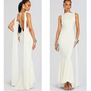 Retrofete White Open-Back Maxi Dress with Drape Ties